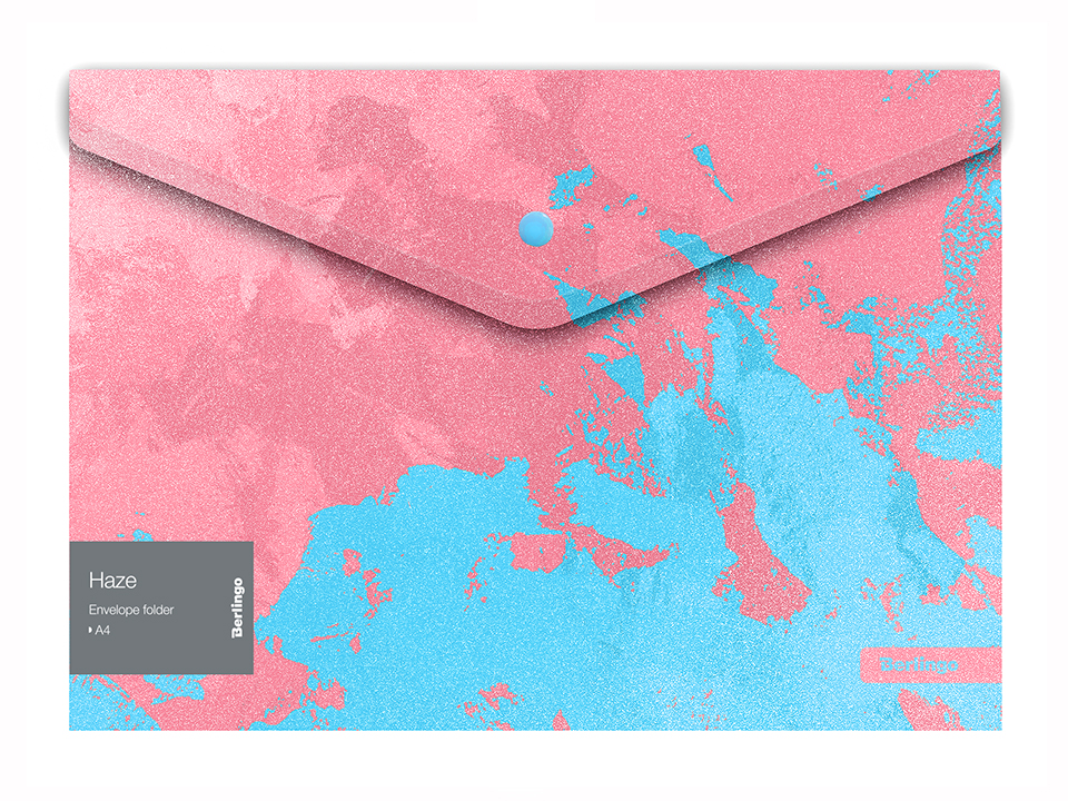 Папка-конверт на кнопке Berlingo "Haze" А4, 180мкм, розовая/голубая, с рисунком, глиттер-эффект