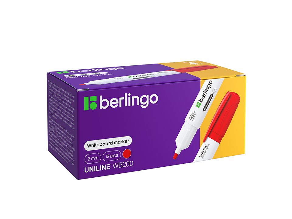 Маркер для белых досок Berlingo "Uniline WB200" красный, пулевидный, 2мм