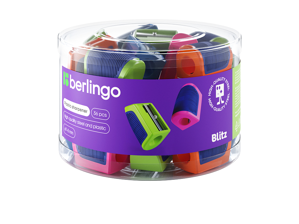 Точилка пластиковая Berlingo "Blitz" 1 отверстие, ассорти, дисплей