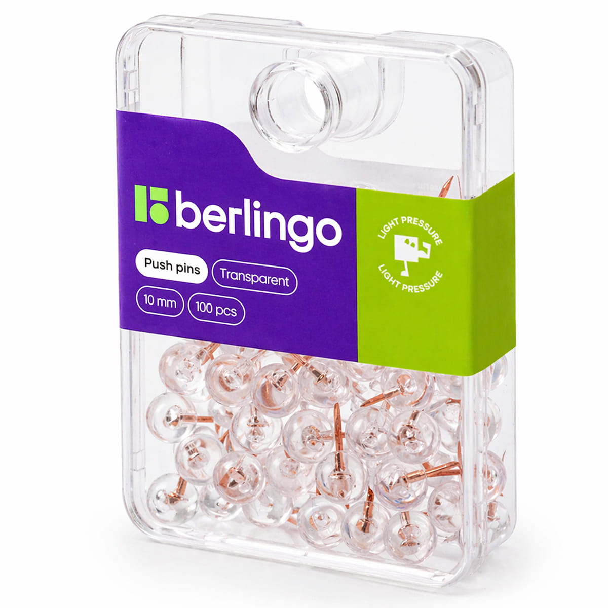 Кнопки силовые Berlingo, 100шт., пластиковый бокс, круглые, прозрачные, розовое золото